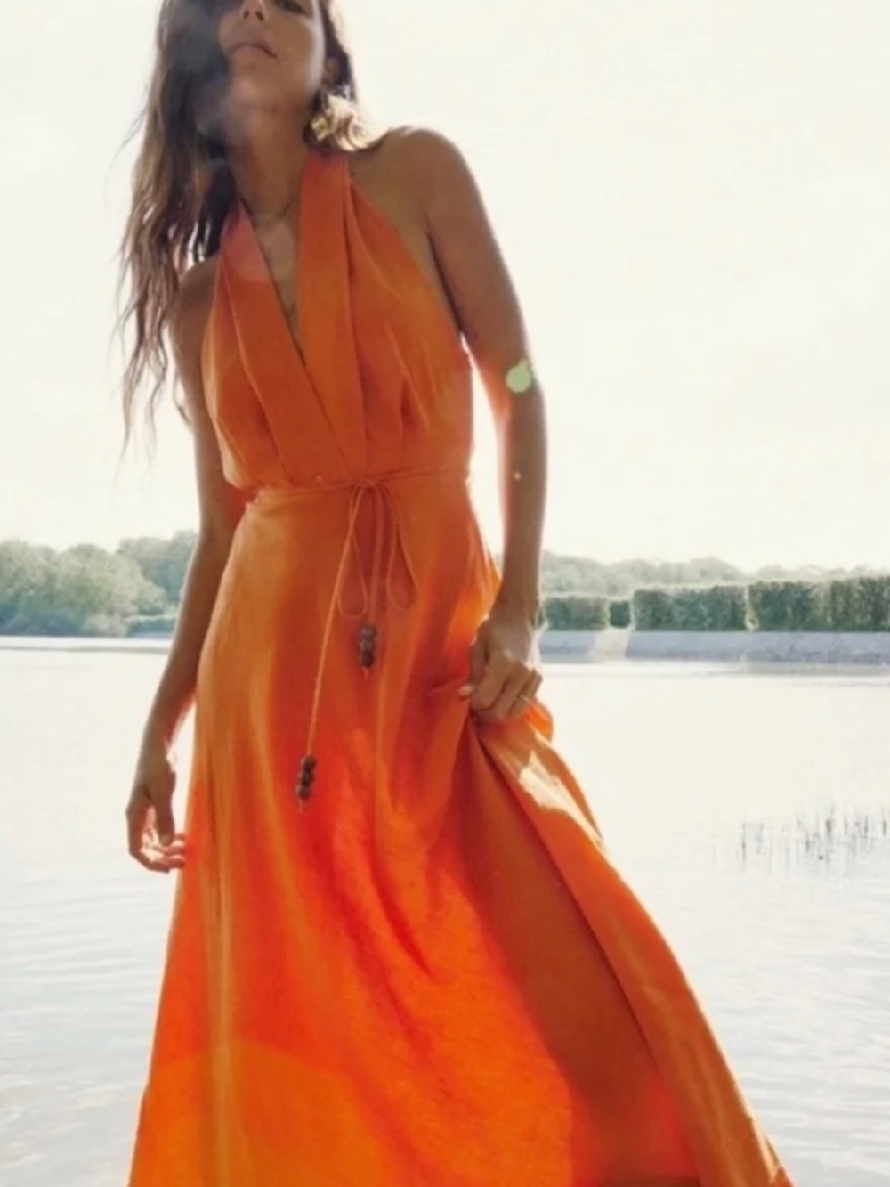 ZARA Halter top  MIDI DRESS Orange linen blend